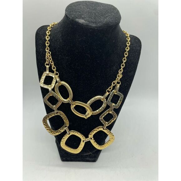 J. Crew Necklace Geometric Double Strand Gold-tone Hammered - Picture 1 of 5